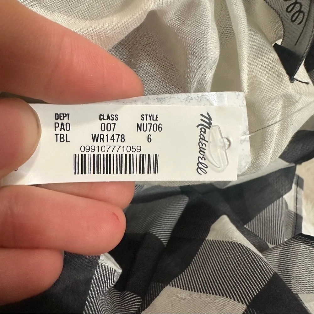 Madewell Bubble-Sleeve Top black white plaid